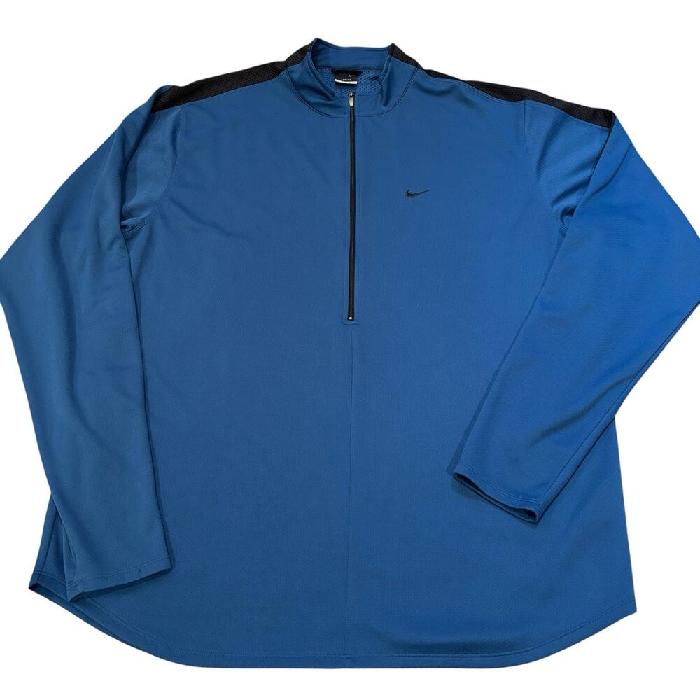 Nike Dri-FIT 1/2 Zip Pullover Men's 2XLT Tall Mock Neck Curved Hem Blue Black